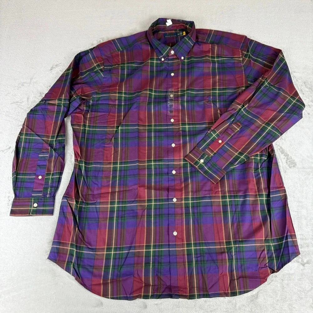 Polo Ralph Lauren Button-Down Shirt Men 2XLT Purple Red Blue Plaid Navy Pony NWT